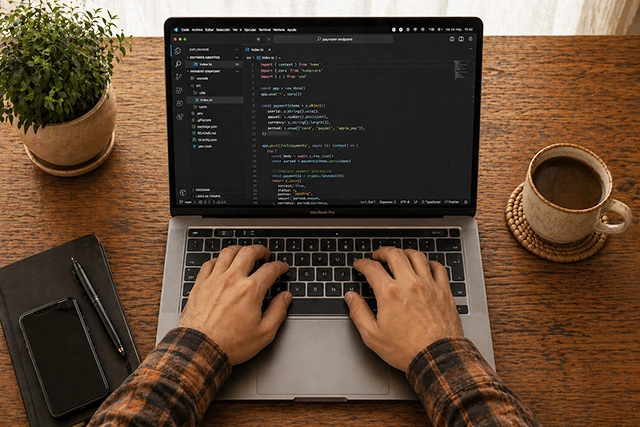 Layered technical architecture representing code, operations, infrastructure, and search